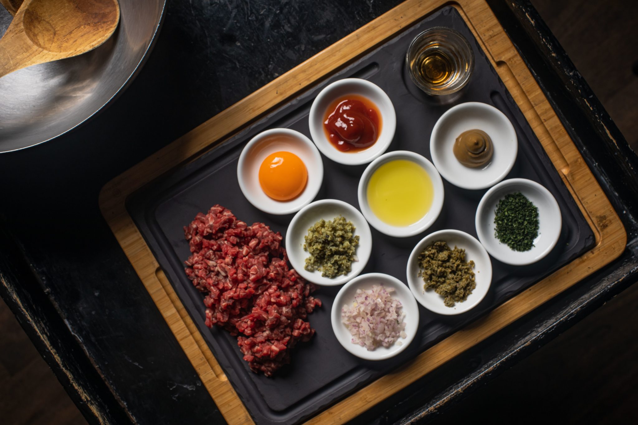 Steak tartare condiments Scarlett Bangkok